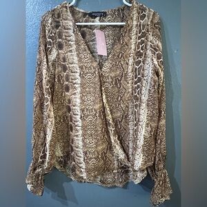 Brown and Tan Animal Print Blouse